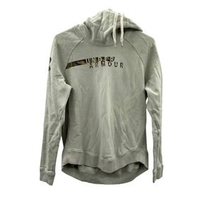 Under Armour ColdGear Hoodie Women Medium Sage Green Camo Logo Pullover